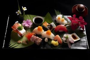 Various kinds of sushi, . photo