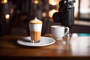 A latte with steamed milk and a small amount of foam on top. . photo