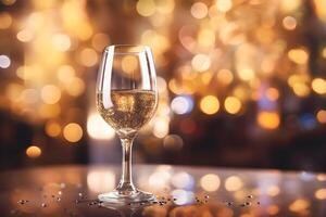 White wine in a tall wine glass restaurants bokeh background, . photo