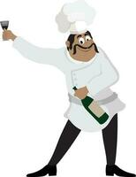 Character of a chef with champagne bottle. vector