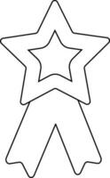 Star decorated line art badge with ribbon. vector