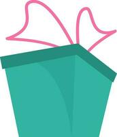 3D illustration of green gift box with pink ribbon. vector