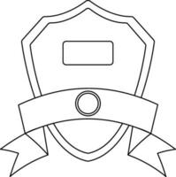 Line art shield badge with blank ribbon. vector