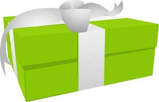 3D green gift box with glossy ribbon. vector