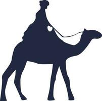Silhouette of a man riding on camel. vector