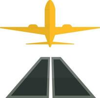 Illustration of airplane takeoff from runway in half shadow. vector