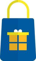 icono de plano estilo compras bolso en azul y amarillo color. vector