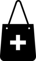 Flat style first aid bag in black and white color. vector