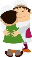 Religious muslim men hugging to each other. vector