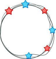 Circular frame decorated with red and blue stars. vector