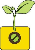 Growing of a plant on yellow pot icon with stroke style. vector