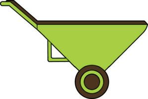 Green color with stroke of wheelbarrow icon for agriculture. vector