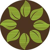 Icon of green leaf on circular background. vector