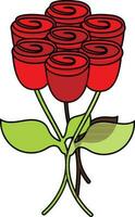 Rose icon with leaf in stroke style. vector