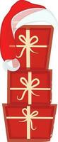 Gift boxes and ribbon with christmas hat. vector