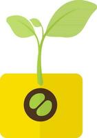 Growing of a plant on yellow pot icon in half shadow. vector