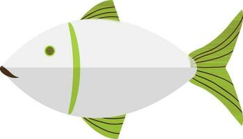 Illustration of fish icon with green fin in half shadow. vector