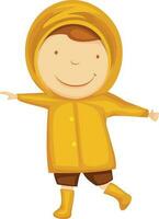 Cute character of boy in yellow raincoat. vector