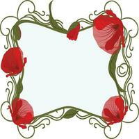 hermosa ornamental marco decorado con rojo flores vector