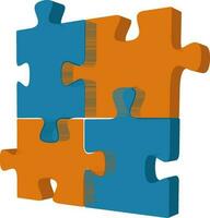 Vector jigsaw puzzle icon in blue and mustard brown color.