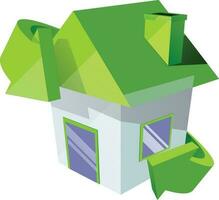 3D hut with green arrow, Ecology symbol. vector