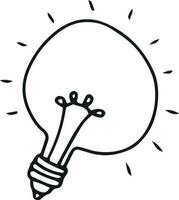 Doodle style bulb icon in black outline. vector