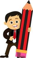 Character of a Businessman with big pencil. vector