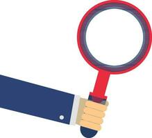 Flat illustration of a magnifying glass holding hand. vector