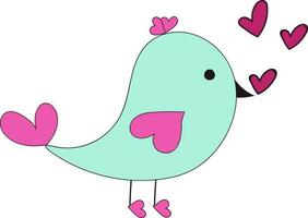 Hearts decorated cute bird. vector