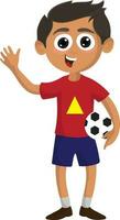 Little boy holding football. vector