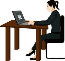 Side view of Business woman working on laptop. vector