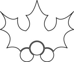 Line art holly with leaves on background. vector