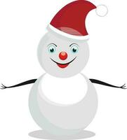 Cartoon snowman wearing Christmas hat. vector