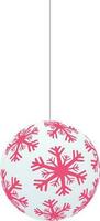 Hanging Christmas ball decorated with pink snowflake. vector