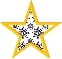 Snowflake decorated star in yellow color. vector