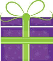 Flat style purple gift box with green ribbon. vector