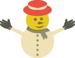 Snowman wearing hat and scarf and open arms. vector