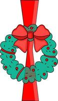 Illustration of christmas wreath with bow ribbon. vector