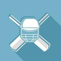 Crossed cricket bats with helmet. vector