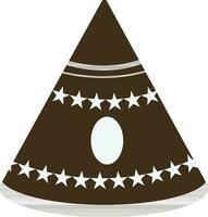 Brown color party hat decorated with white stars. vector