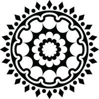 Black and white circular floral design pattern. vector