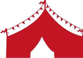 Flat red silhouette of tent, decorated with buntings. vector