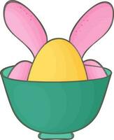 Egg shaped bunny in bowl for Easter celebration. vector