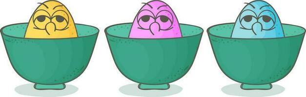 Illustration of colored Easter Eggs in bowls. vector