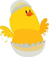 Little chick coming out from easter egg. vector