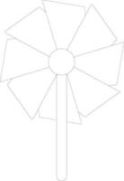 Isolated black line art windmill on white background. vector