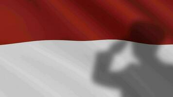 indonésio bandeira com soldado saudação silhueta, perfeito para independência dia video