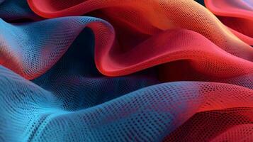Abstract red and blue wavy surface. Futuristic background with dynamic particles. photo