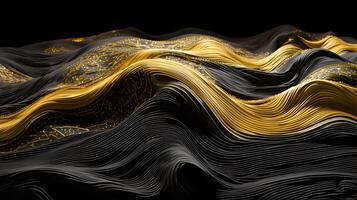 Abstract wavy background, black and gold lines, computer generated images photo