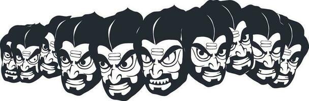 Black and white illustration of Ravana Faces. vector